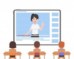 Hình ảnh về Online class with a teacher instructing students on screen