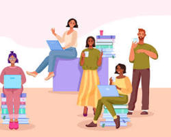 Hình ảnh về Diverse group of students learning online